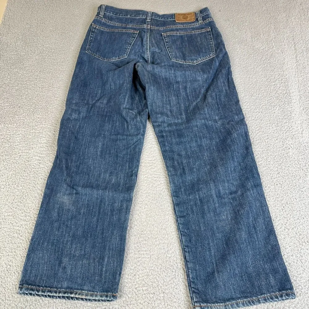 EDDIE BAUER Flannel Lined Jeans Mens 34x32 Blue Relaxed Red Plaid Outdoor Cowboy